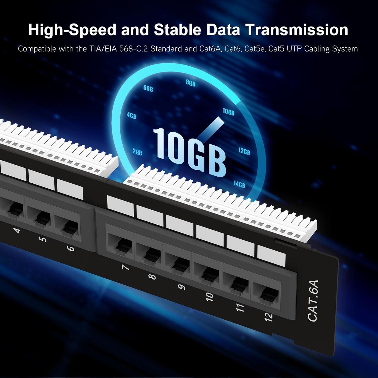 iwillink 12 Port 10Gbps Cat6A Network Patch Panel with Wall & Bracket Mount for Cat 6A/6/5e/5 Cabling