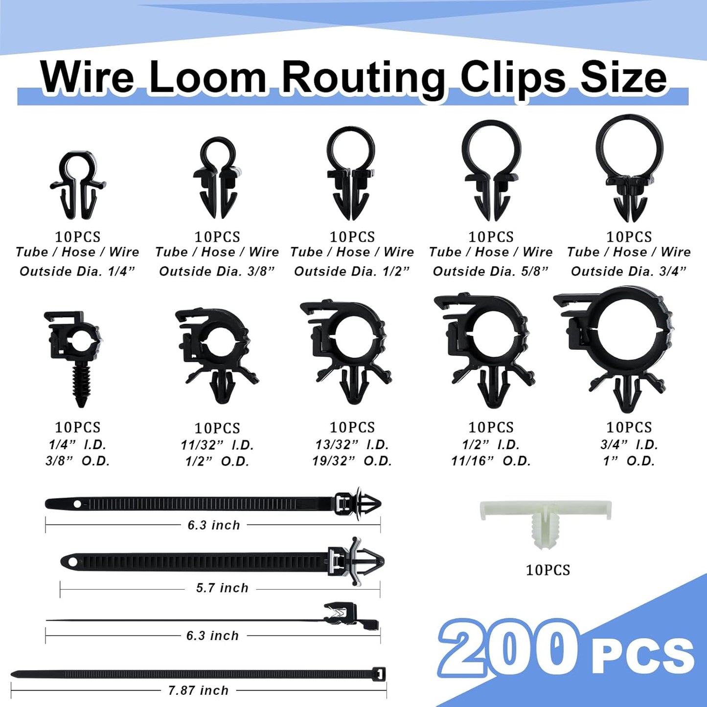 200pcs Car Wire Loom Routing Clips Push Mount Cable Tie Assortment 15 Sizes Car Harness Routing Clips Universal Wiring Harness Clip Replacement Parts for Automotive