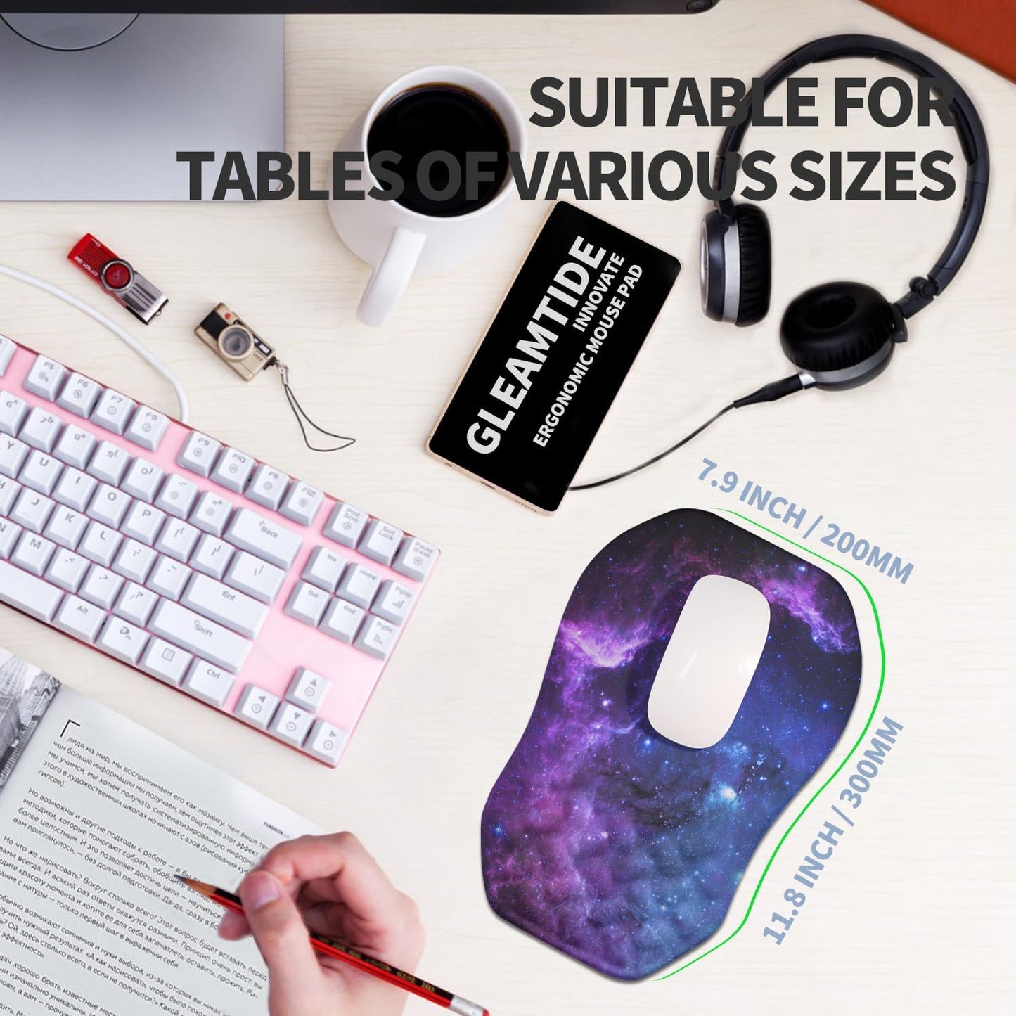 Ergonomic Raised Mouse Pad Wrist Support with Bilateral Slope Memory Foam Mousepad for Wrist Rest and Carpal Tunnel Pain Relief 11.8x7.9〃Galaxy