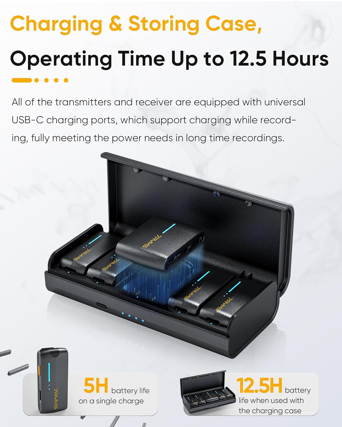 7RYMS iRay DW40 Wireless Lavalier Microphone System with 4 Transmitter, Noise Cancellation, 656ft Range, 12.5H Working, Lapel Mic for iPhone Android Camera PC, Podcast Live Streaming Interview