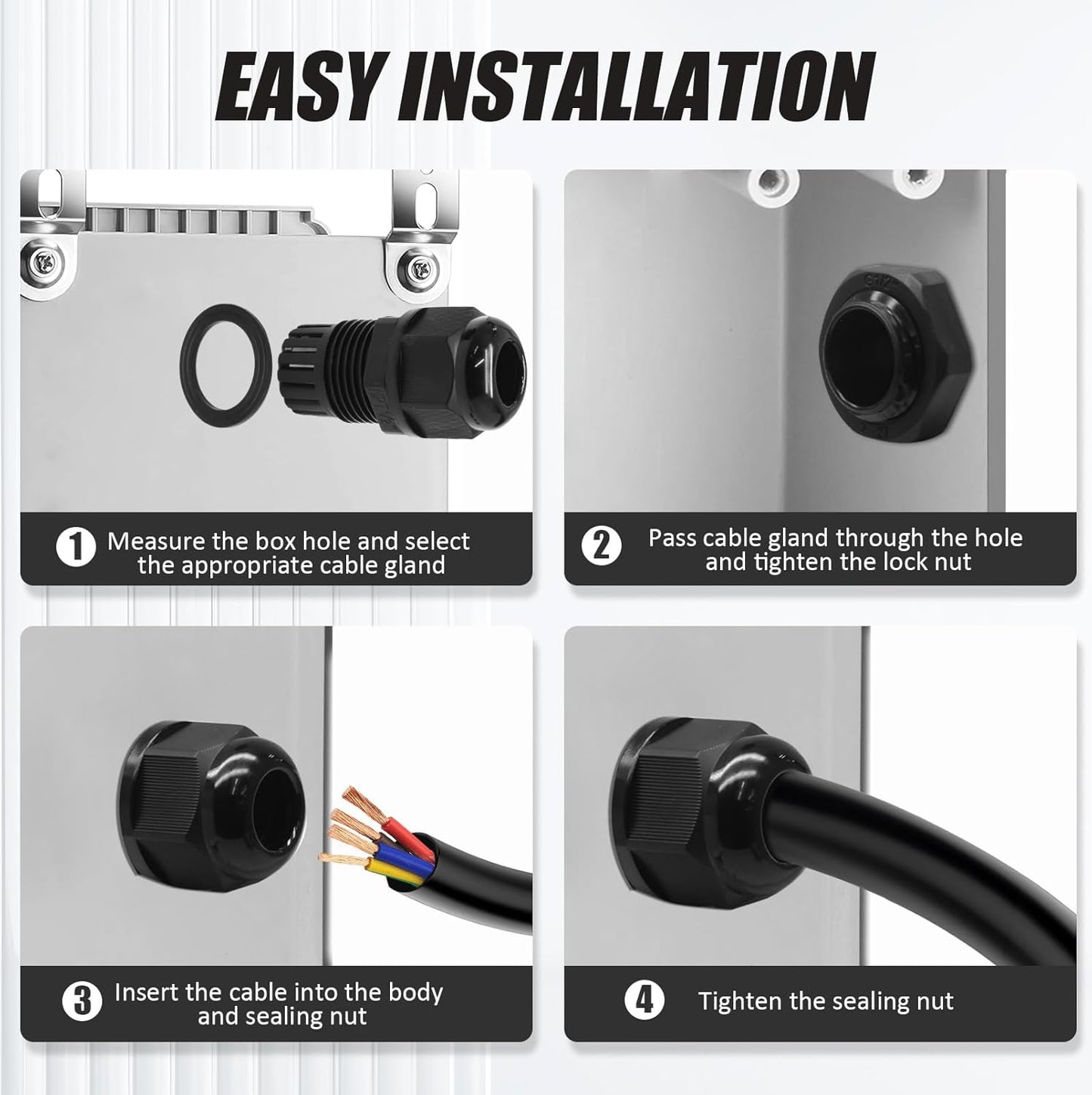 2 Pcs 1" NPT Nylon Cable Glands, Black Strain Relief Cable Cord Connector IP68 Waterproof Junction Box Wire Protectors Adjustable for 18-25mm Cable Diameter