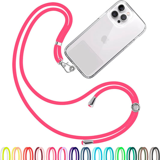 Cell Phone Lanyard [Fluor Pink] - Comfortable Universal Smartphone Lanyard - Easy to Use Neck Phone Holder [Clear Patch] - Adjustable Length Phone Strap Crossbody - Fits All Mobile Phones