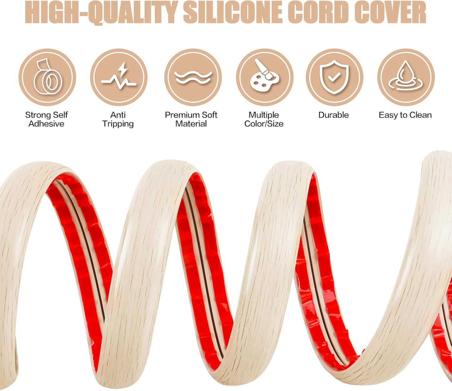 Floor Cord Cover Cavity 0.8"x0.37" Self Adhesive Cord Hider, 3.3FT Low Profile Cable Management, Extension Strip Protector for Wires, Prevent Cable Trips for Offices, Gyms, Exhibitions (Yellow Wood)