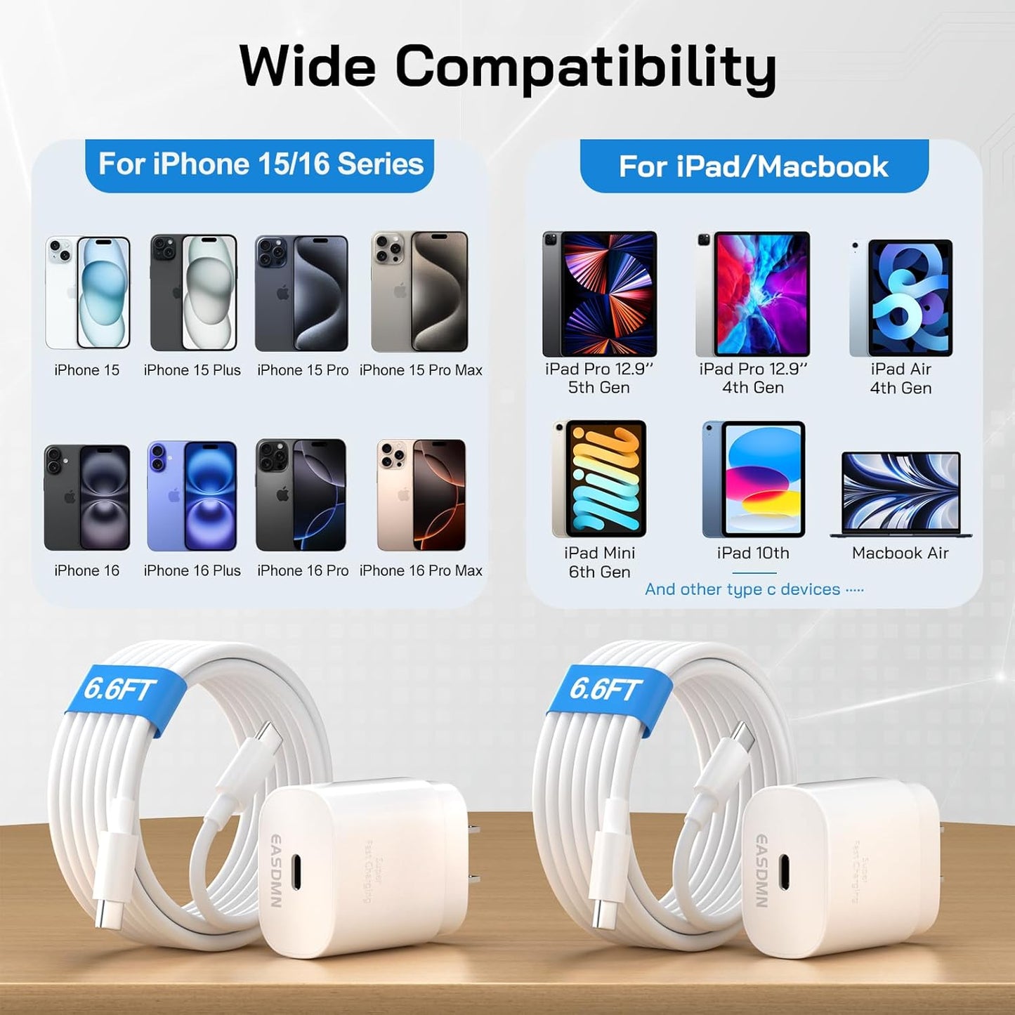 30W USB C i Phone 16 15 Charger Fast Charging,2PACK Wall Charger for iPhone 16 15 Pro Max Charger Cord 6.6FT Fast Type C Charger Block for iPhone 16/16 Pro/15 Plus/15 Pro/15 Pro Max,i Pad Pro/Air/Mini