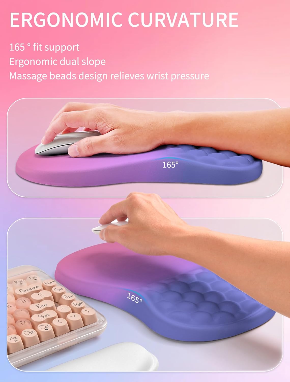 Hokafenle 2in1 Combination, Wave Keyboard Wrist Rest and Ergonomic Curvature Mouse Pad Wrist Support for Relieve Wrist Pain, Filled with Soft Cushion Memory Foam, Gradient Blue Purple