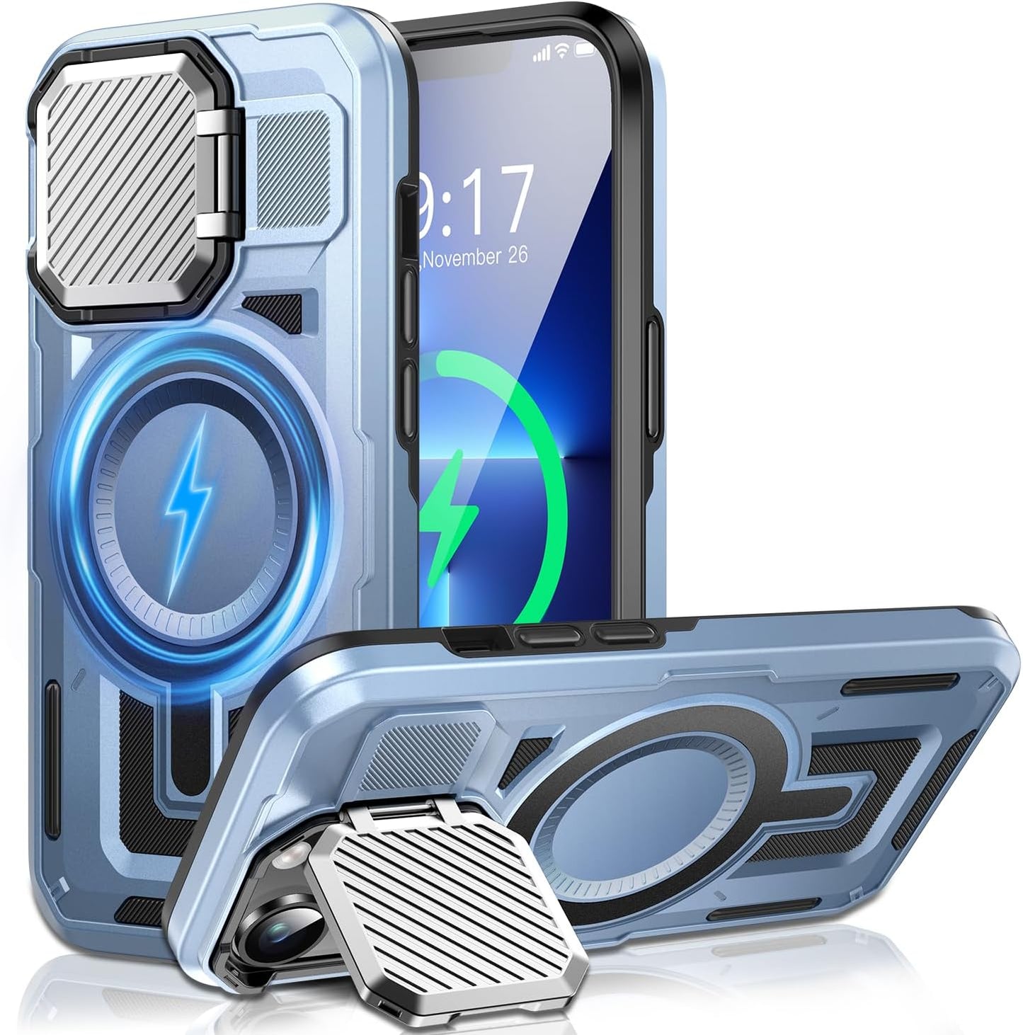 Camera Stand Case for iPhone 13 Pro, [Compatible with MagSafe] [Lens Cover] 2024 Version Military Grade Protective Soft Case for iPhone 13 Pro 6.1 inch Men Women, Blue