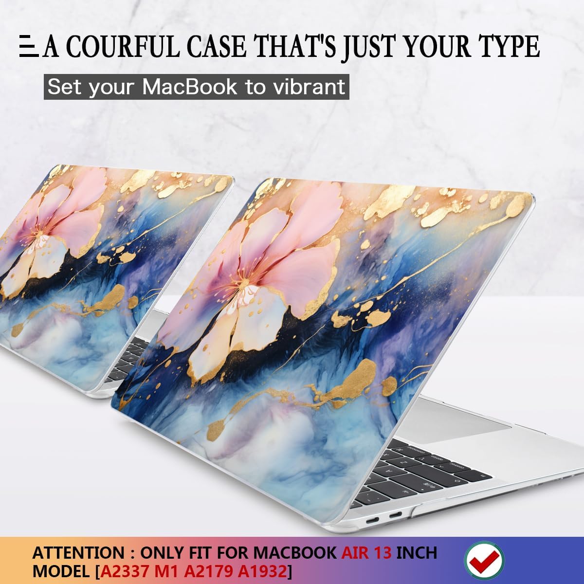 CISSOOK Compatible with MacBook Air 13 inch Case M1 A2337 A2179 A1932 2021 2020-2018, Plastic Hard Shell Case & Keyboard Cover & Screen Film for MacBook Air 13-inch with Touch ID, Marble Flower