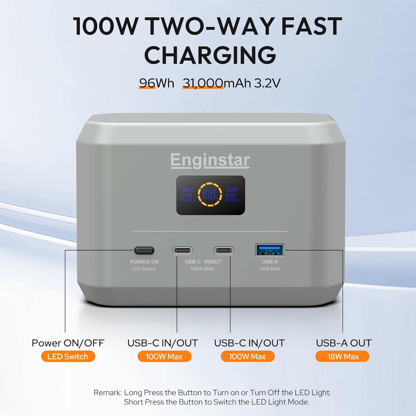 Enginstar Portable Power Station,Outdoor 99Wh LiFePO4 Battery,Solar Generator 100W Two-Way Fast Charging,Power bank for Camping, Traveling, Party and Emergencies