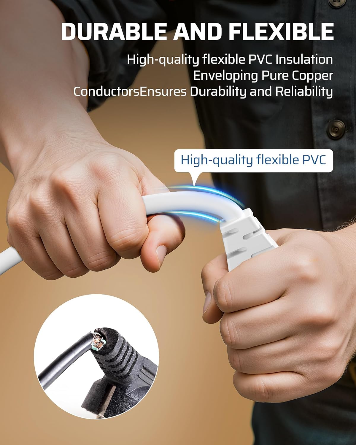 DEWENWILS 1FT Extension Cord Indoor, 14 Gauge Short Flat Plug Extension Cord White with 3 Prong, Low Profile Power Cable SJT, ETL Listed, 3 Pack