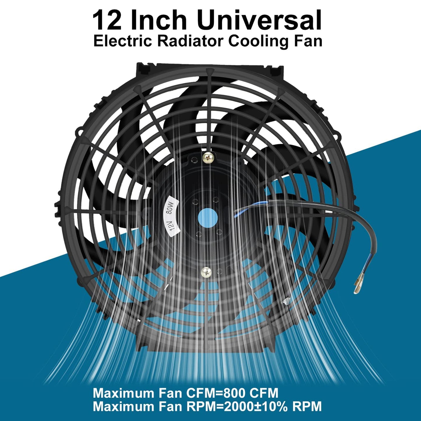 2PCS 12 Inch Universal Slim Fan Push Pull Electric Radiator Cooling 12V 80W Mount Kit Black