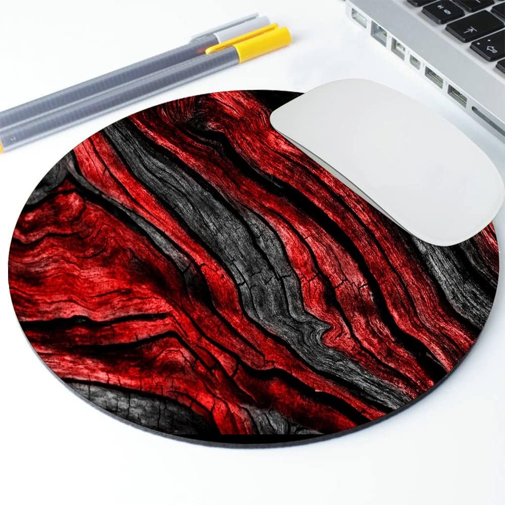 and Red Woodgrain Round Mousepad, Personalized Custom Design Mouse Pads,Cute Waterproof Circular Non-Slip Rubber Base Small Mouse Pad, Mousepad for Laptop Computers