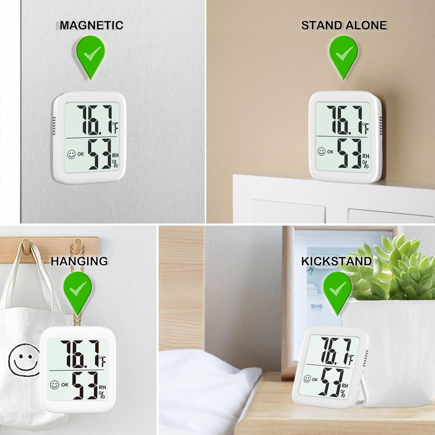 Antonki 2 Pack Room Thermometer for Home, Indoor Hygrometer Humidity Meter Gauge, Digital Temperature and Humidity Sensor Monitor for House, Terrarium, Incubator, Greenhouse - Battery Included