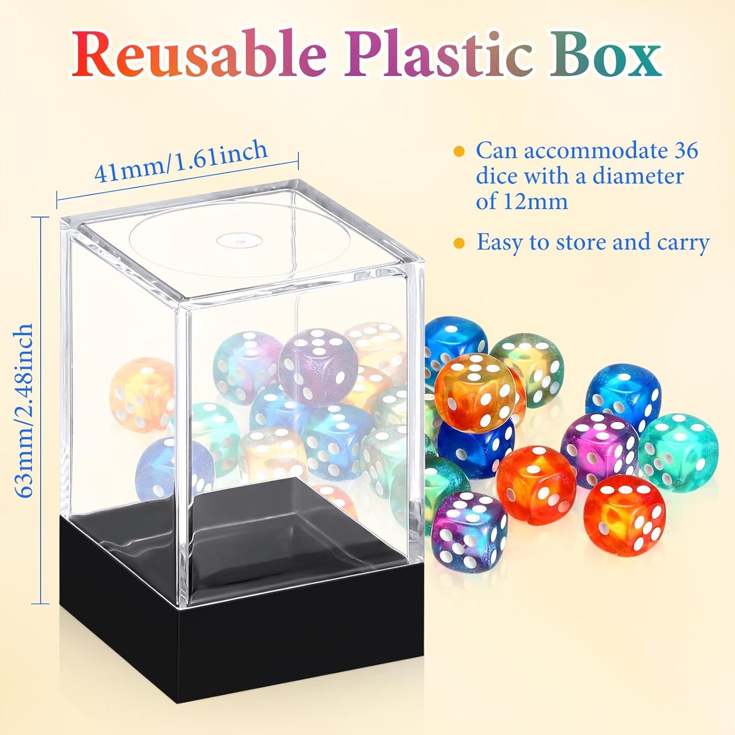 144 Pieces 12mm 6 Sided Mini Dice Set for School Classroom Table Games D6 Game Standard Dice with Portable Plastic Box for Teaching Math Learning(Luminary Color)