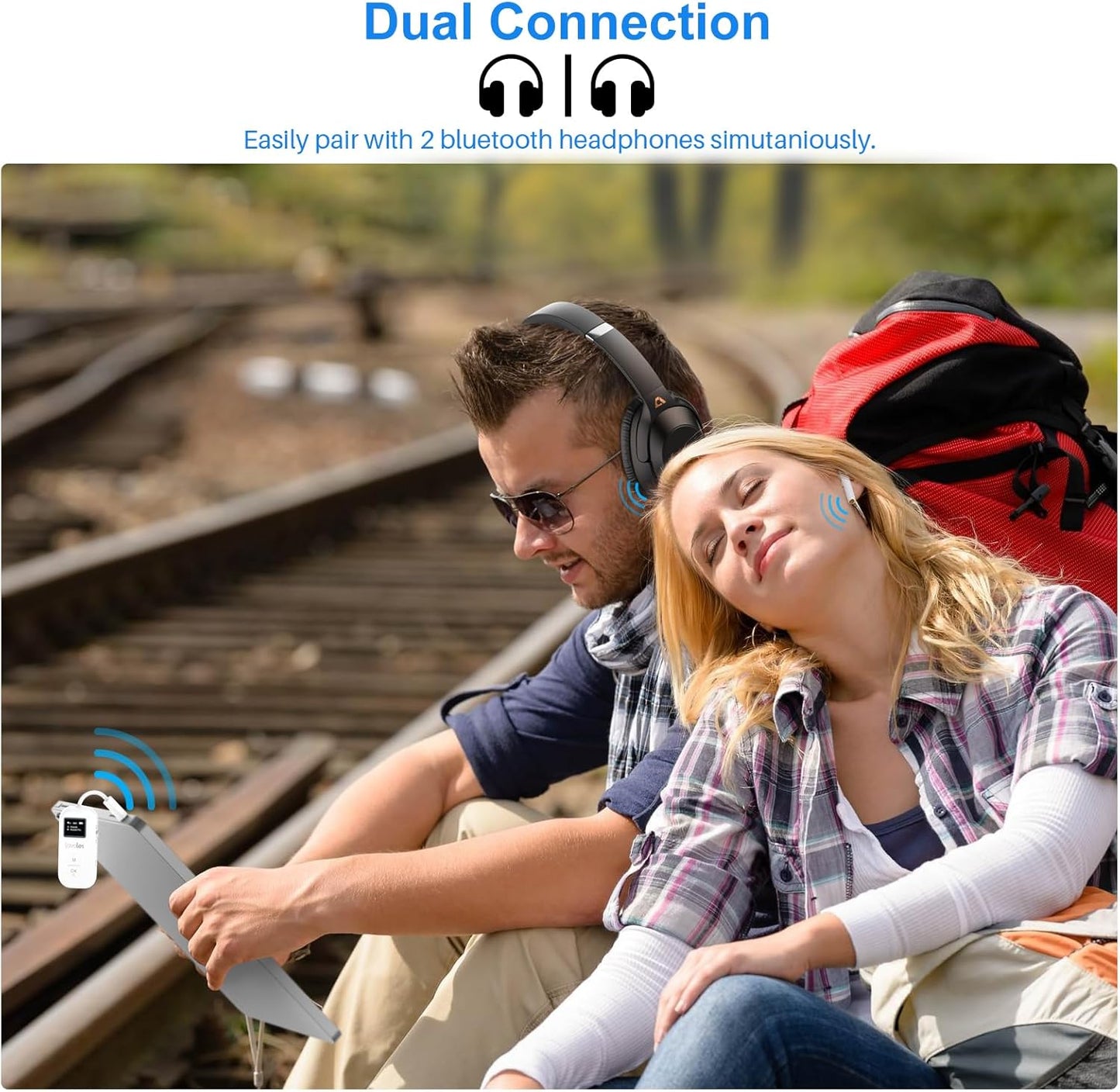 Bluetooth 5.3 Transmitter Receiver for Airplane, Wireless Audio Adapter w/Screen for 2 AirPods, AptX Adaptive/SBC/HD,100ft Long Range, 25h Playtime, 3.5mm Aux Adapter for TV, Speakers, MP3