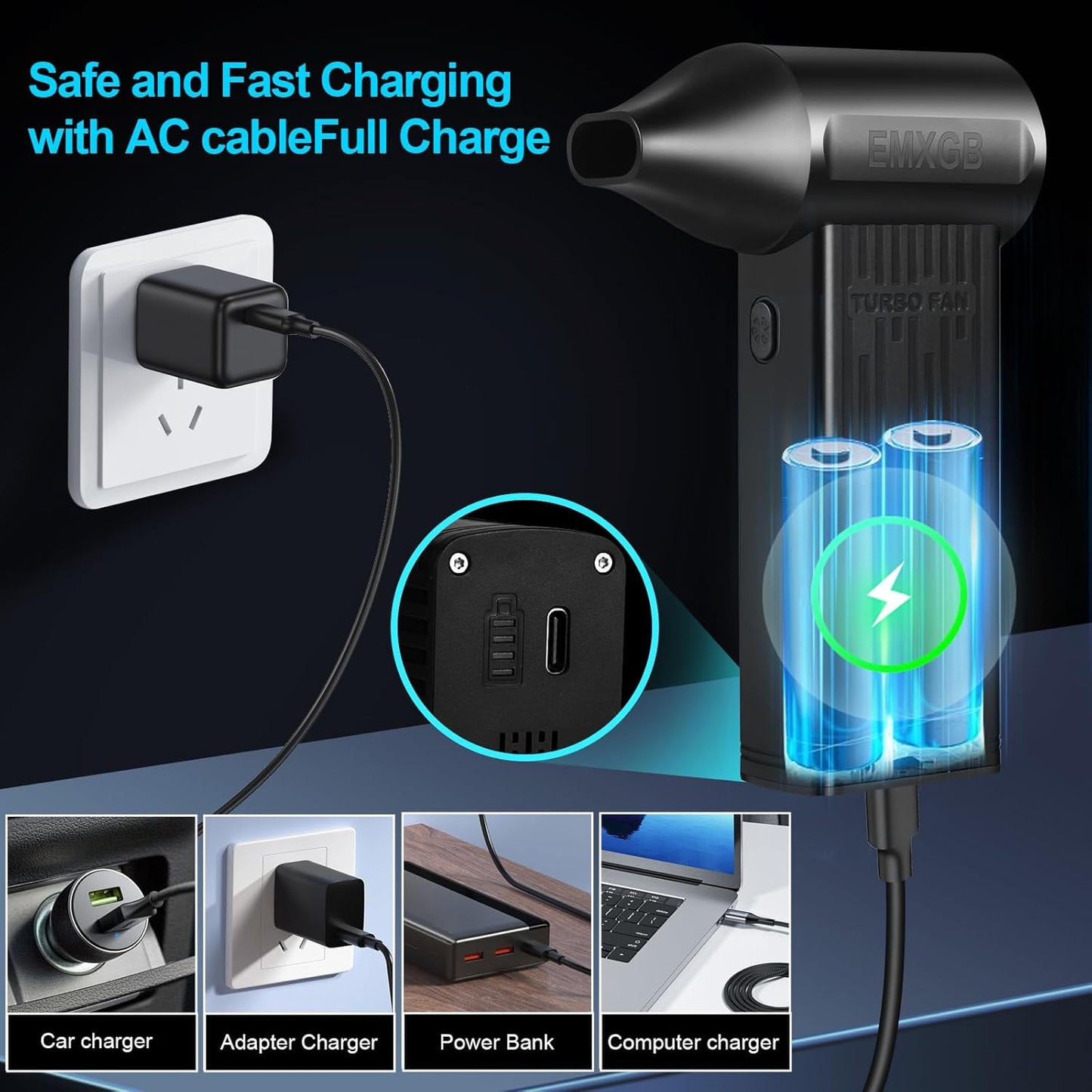 Compressed-Air-Dust Collector-Mini Portable- Turbo Fan- 130000RPM Electric Duster-Cleaning kit- No Canned- Replace Compressed air can- Car Dryer air Blower- Pc dusters forCleaning