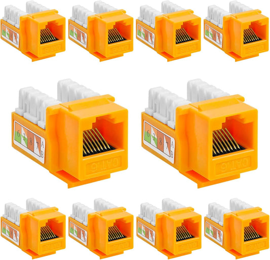 Cmple - 10 Pack Cat6 Keystone Jack Insert Punch Down RJ45 Connectors RJ45 Keystone Jack 90 Degree Female for Wall Plates, Patch Panels, Patch Cables, Ethernet Cables - Yellow