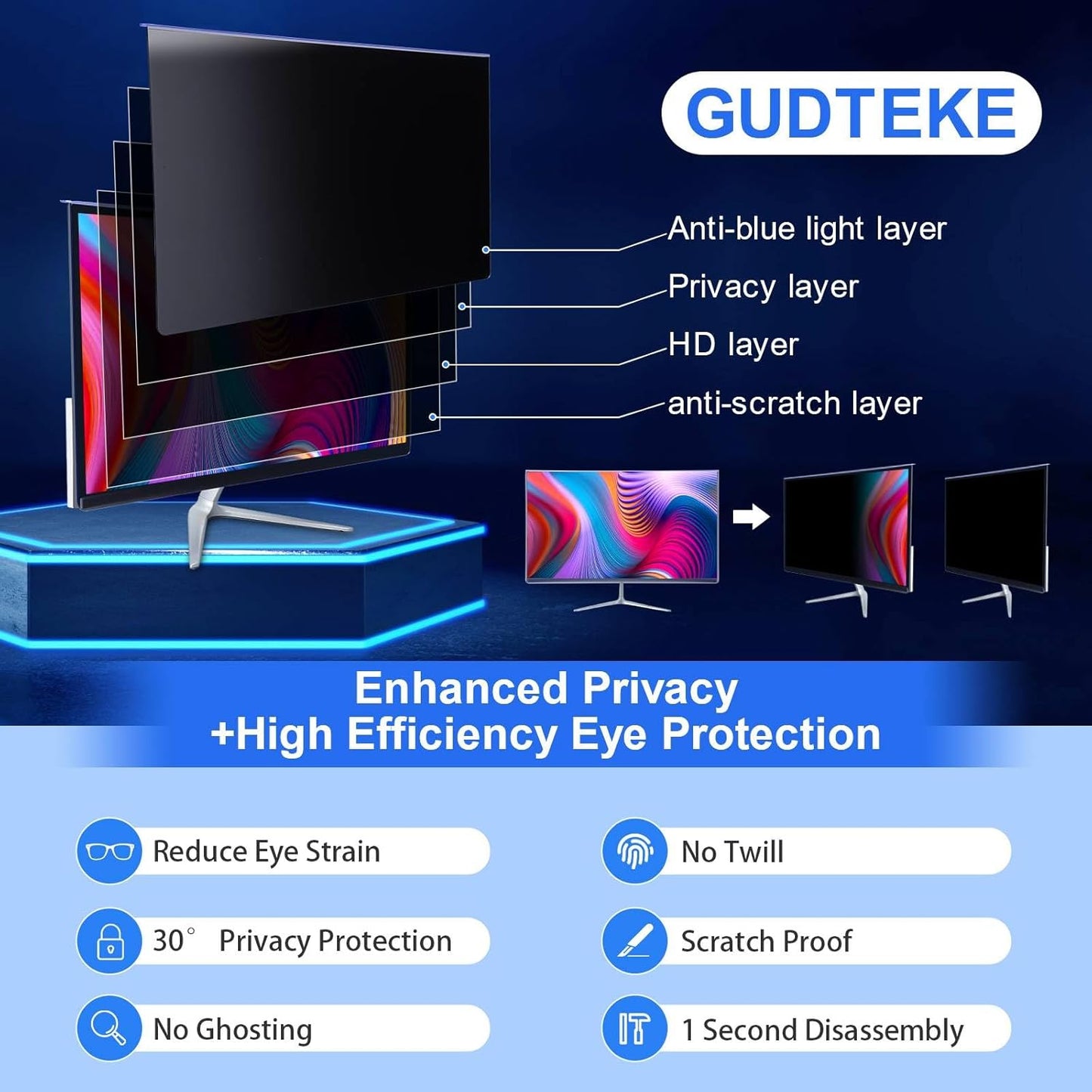 Computer Privacy Screen Filter 27" Hanging Privacy Screen Protector Compatible Widescreen Computer Monitor with Aspect Ratio 16:9,Anti-Glare Privacy Screen Protector (27" Diagonal (16:9))