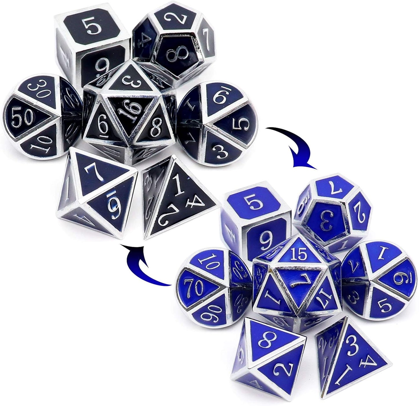 Haxtec Heat Sensitive Metal DND Dice Set Color Changing Metal Dice Temperature Polyhedral D&D Dice Compatible with Dungeons and Dragons RPG-Silver Black Blue Shift