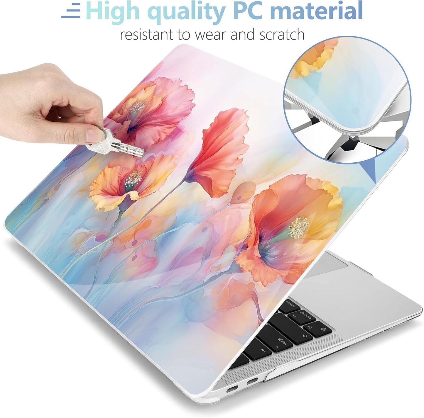 MEEgoodo for MacBook Air 13.3 inch Case 2021 2020 2019 2018 A2337 M1 A2179 A1932, Hard Shell with Keyboard Webcam Cover & Trackpad Film & Type C Adapter for MacBook Air M1, Field Rainbow Poppies