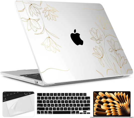 TWOLSKOO Compatible with M4 MacBook Air 15 inch Case 2025-2023 Released Model M4 A3241 M3 A3114 M2 A2941, Plastic Hard Shell & Screen Protector & Keyboard Cover & Trackpad Film, Florals X449