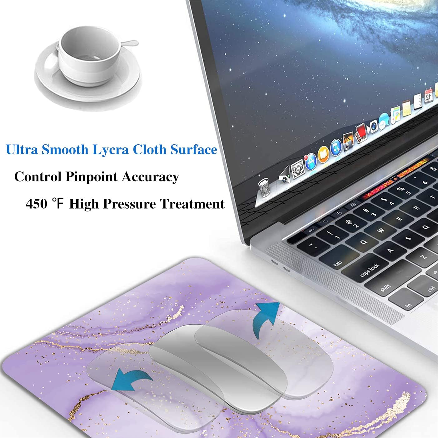 Gold Splatter Marble Mouse Pad, Purple Texture Marbling Mousepad for Design, Anti-Slip Rubber Base Wireless Mouse Pads for Laptop