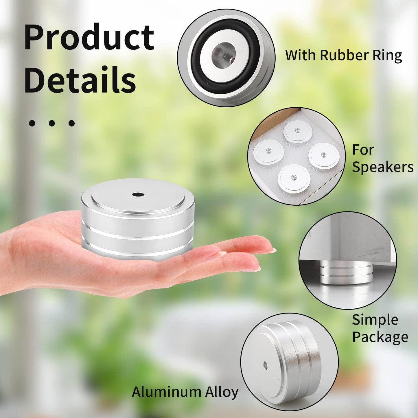 Audiocrast 4X Silver HiFi Speaker Isolation Feet Pad, Aluminum 40x20mm Audio Stand Feet Amplifier Shock Absorber Non-Slip Hi-End Vibration Dampener Floor Protector for Subwoofer DAC CD Turntable Amp