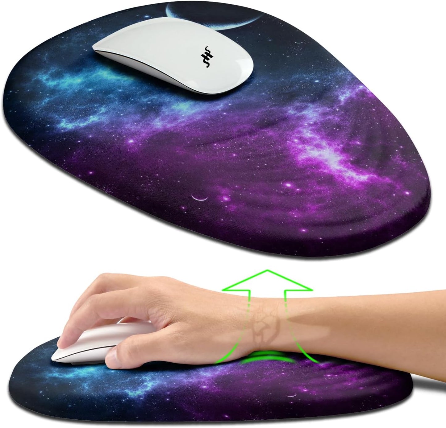 Hokafenle Ergonomic Mouse Pad Wrist Support, Terraced Slope Carpal Tunnel Wrist Pad for Mouse with Unibody Memory Foam, Wrist Rest Pain Relief Mousepad (Galaxy, 11.8x7.9 in)