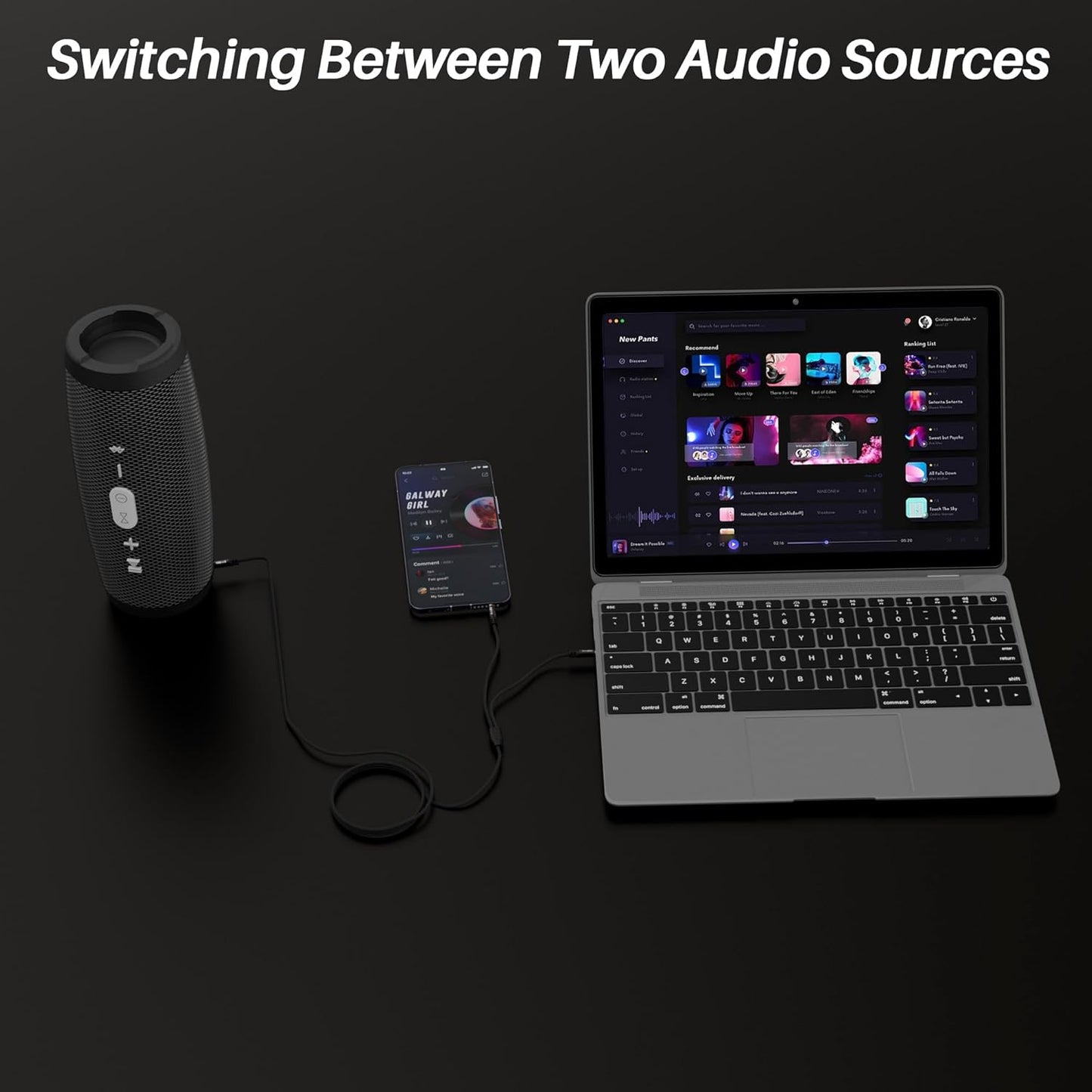 1/8 Inch TRS Stereo Y Splitter Cable 6FT, 3.5mm Male to 2-Male Y-Splitter Stereo Audio Cable, for Cell Phone PC Laptop, Speaker, Headphones, Suitable for Switching or Two Sets of Speakers