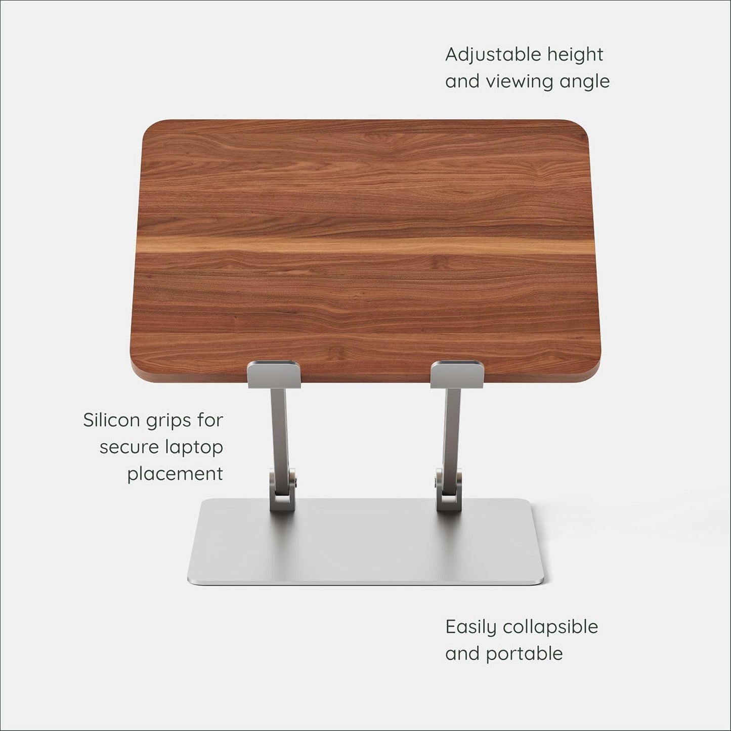Branch Adjustable Laptop Stand - Elevate Ergonomics & Reduce Strain, Laptop Riser Customizable Height & Angle, Portable & Robust Design for Home or Office, Secure Silicon Grips - Walnut