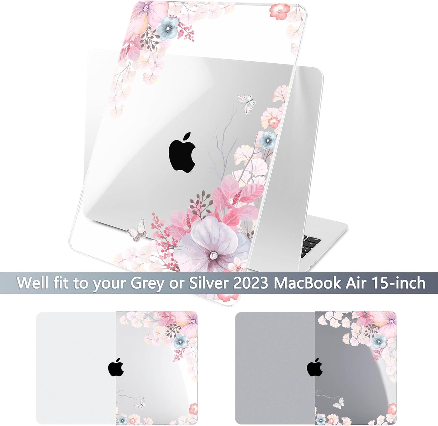 Batianda Premium Case for New MacBook Air 15 inch 2025 2024 2023 with M4 M3 M2 Chip, Designed Protective Plastic Hardshell & Keyboard Cover & Screen Protector, Lovely Flower