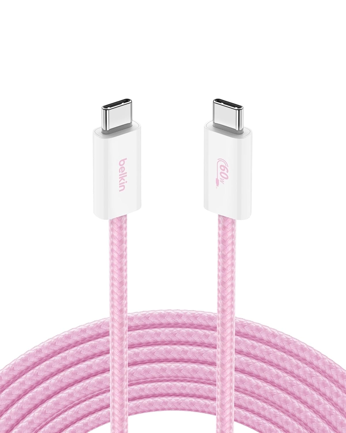 Belkin USB C to USB C Cable, 9.9ft, 60W - Type C Charger, iPhone Charger Cord, Soft, Braided, Flexible for iPhone 16, Galaxy S25, Pixel 9, Airpods, iPad Pro, Table & More, Travel Essentials - Pink