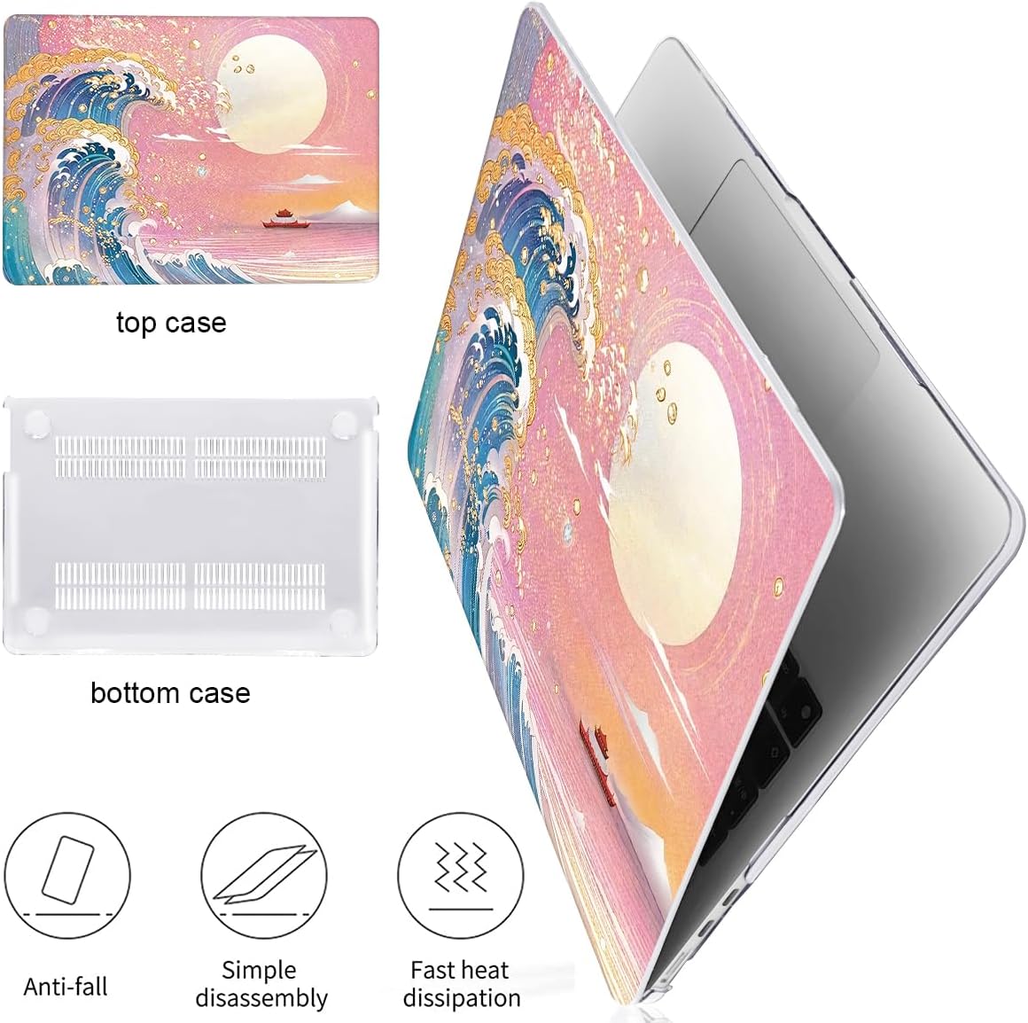 for MacBook Air 13.6 inch Case 2025 M4 A3240 2024 M3 A3113 2022 2023 A2681 M2 Chip, Crystal Plastic Pattern Hard Shell Case Cover for Mac Air 13.6 M4 2025 Touch ID, Sunset Glow Waves