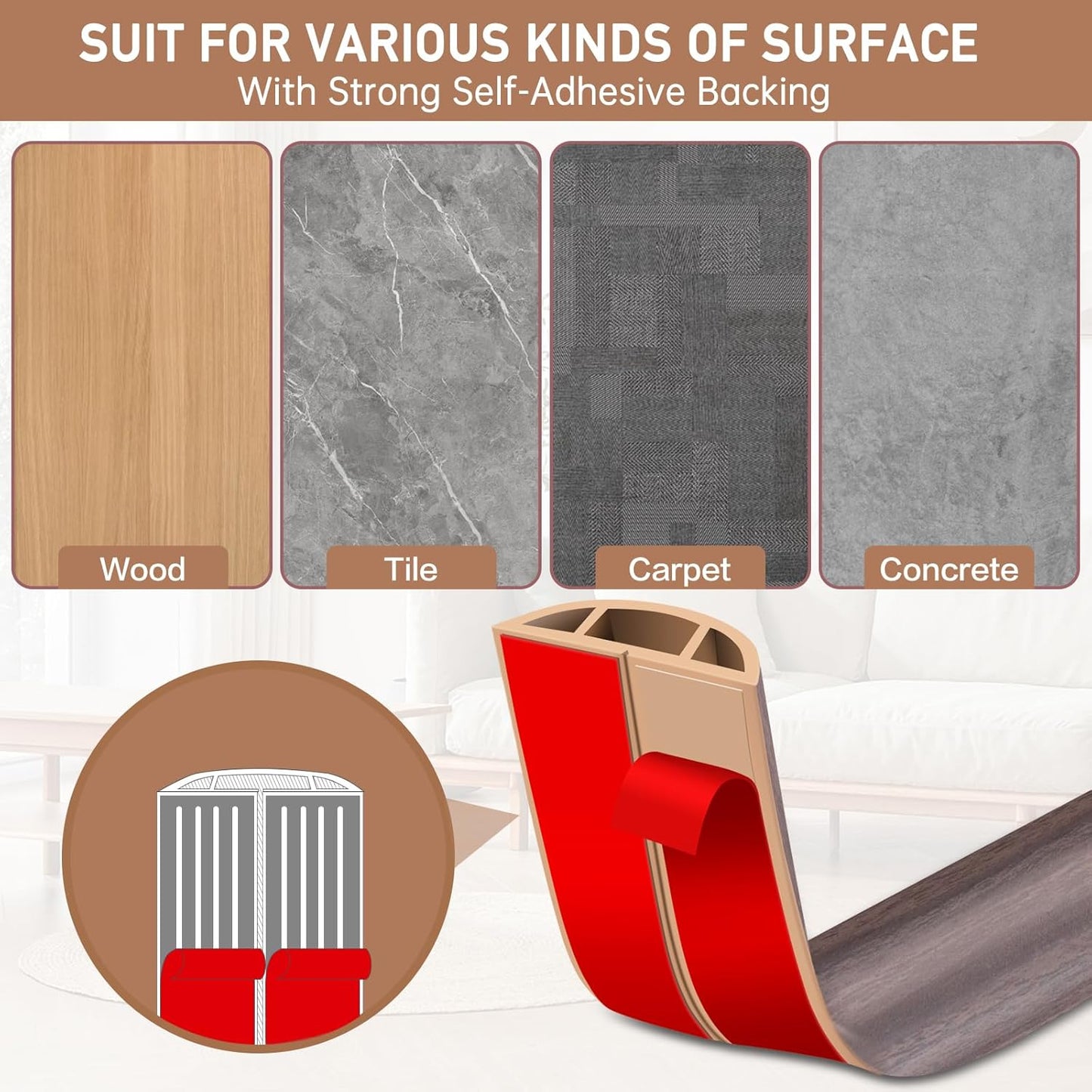 Floor Cord Cover Self Adhesive Cord Hider Floor Extension Cord Covers for Floor Power Cord Protector Cable Management Prevent Cable Trips Cable Cavity 0.59" W x 0.31" H (Brown Walnut Wood, 10Ft)