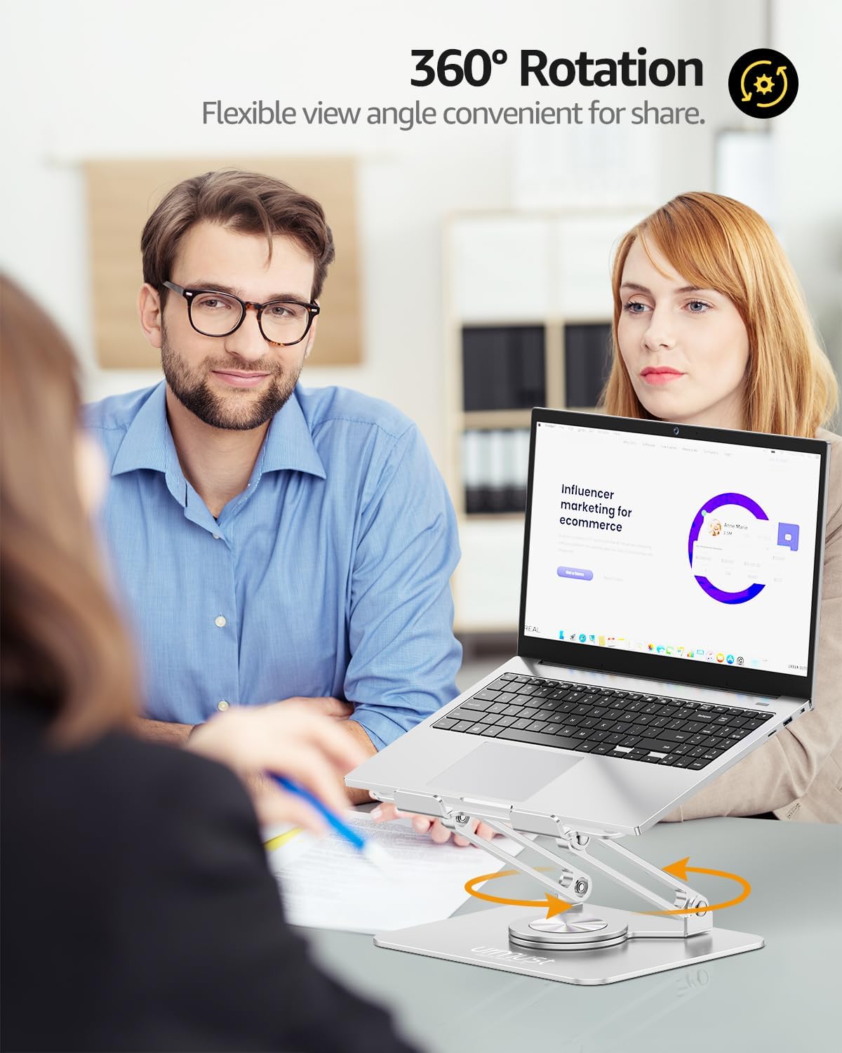 Urmust Laptop Stand for Desk with 360 Rotating Base, Ergonomic Adjustable Laptop Riser for Laptops 10 to 16 Inches