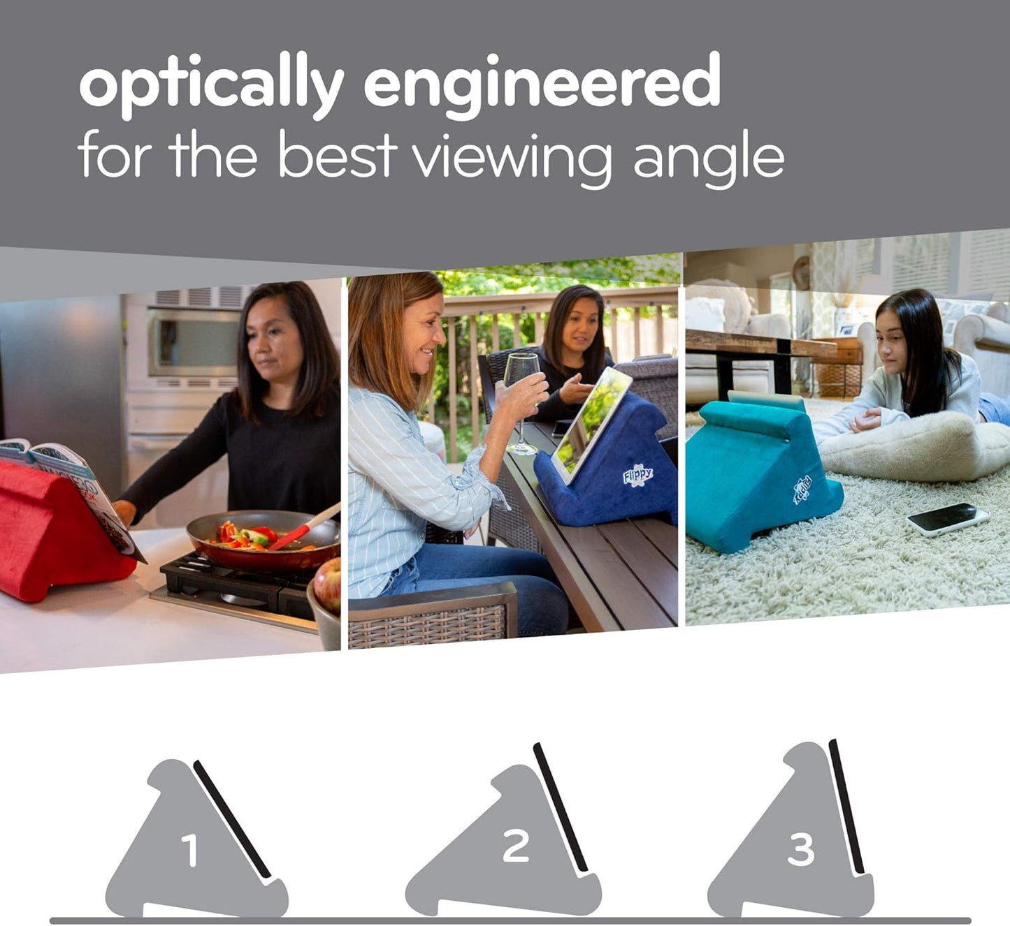 Flippy Tablet Pillow Stand and Holder for Lap, Desk and Bed, Multi-Angle with Storage, Compatible with Kindle, Fire, Samsung Galaxy (Smokey)