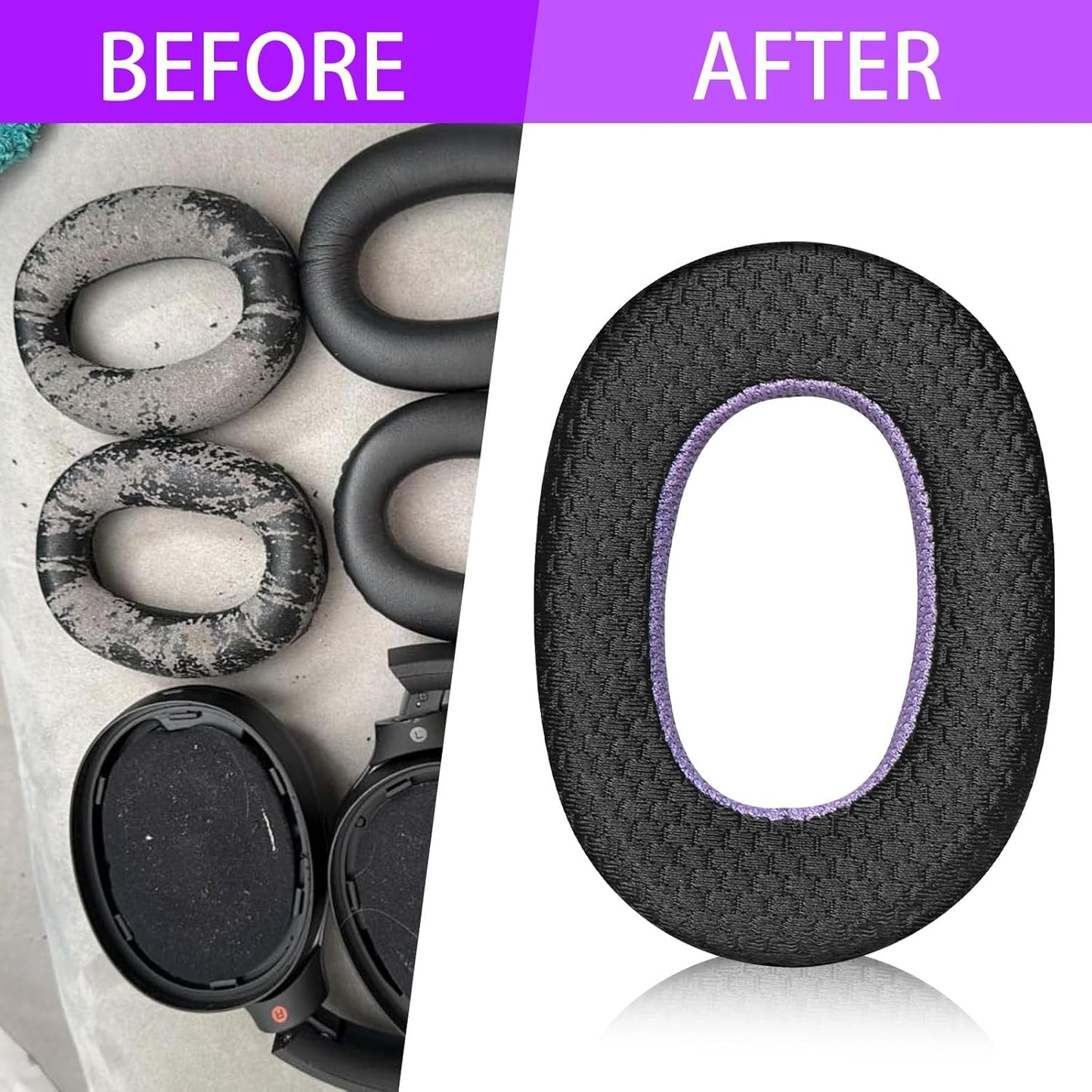 Breathable Mesh Replacement Earpads for WH-1000XM2/MDR-1000X - Comfortable Black/Purple Ear Pad Cushions