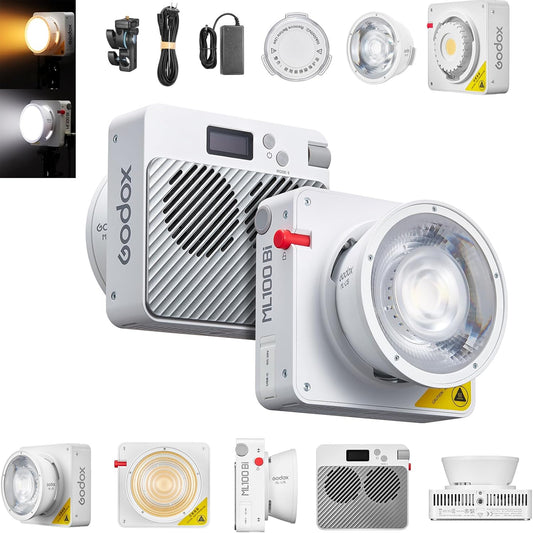 Godox ML100Bi 120W Bi-Color LED Video Light, 2800K-6500K COB Continuous Output Lighting with Reflector, Adapter for Filmmaking, Live Streaming, Video and Studio Photography