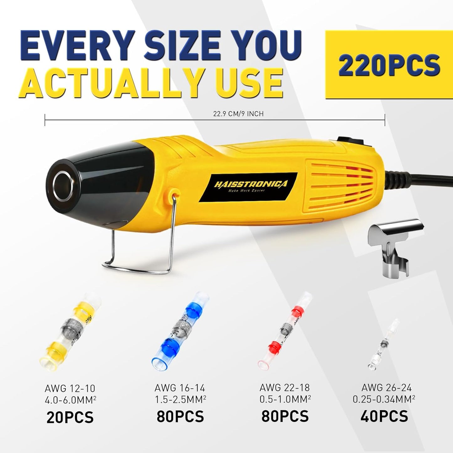 haisstronica 220 PCS Solder Seal Wire Connectors with Heat Gun Kit - Solder Sticks Wire Terminals Waterproof Electrical Connectors for Automotive, Marine, Wiring Repair