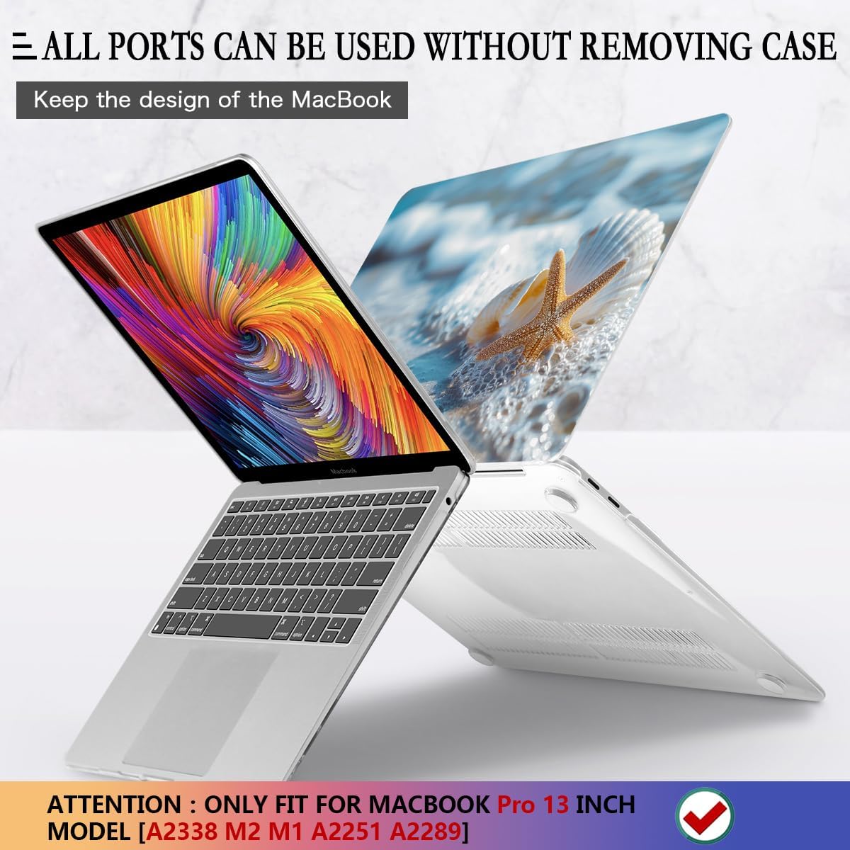 CISSOOK Compatible with MacBook Pro 13-inch Case 2025-2016 Release M2 M1 A2338 A2251 A2289 A2159 A1706 Model with Touch Bar, Plastic Hard Shell Protective Case with Keyboard Cover, Beach&Shell