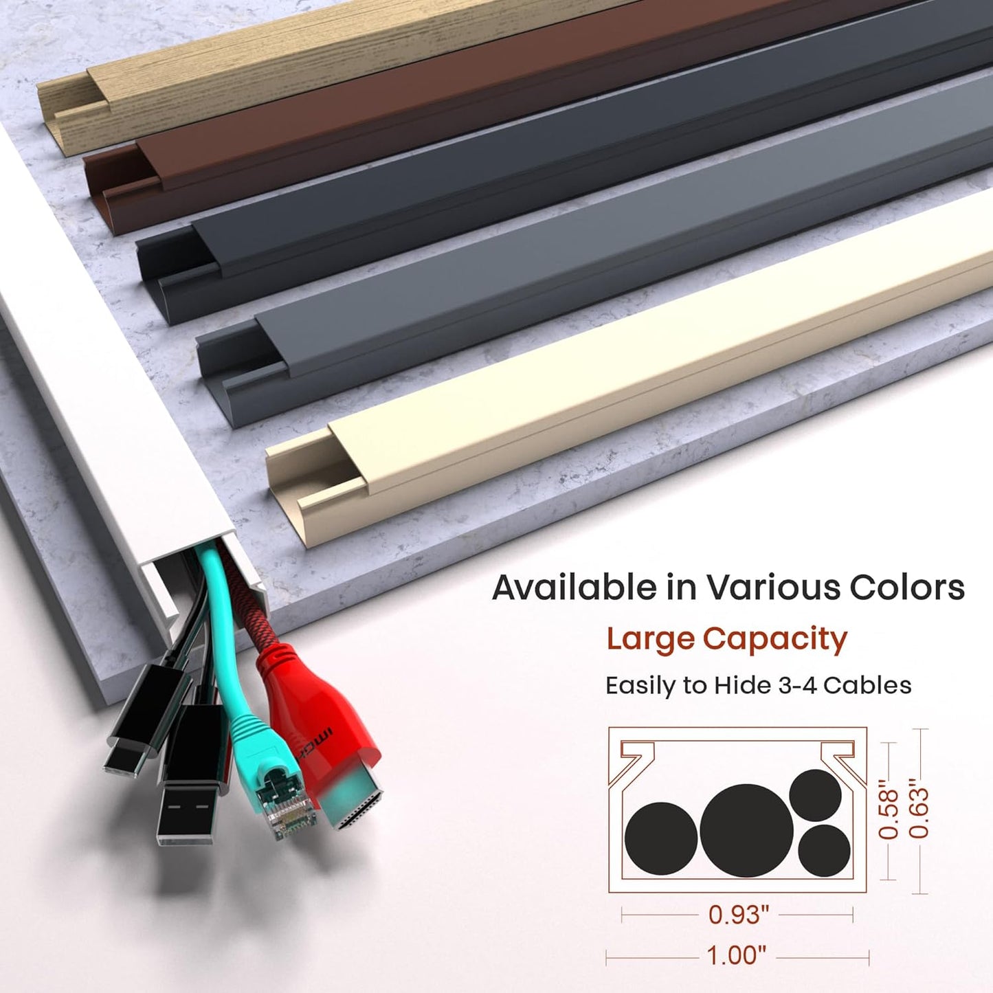 Cord Hider, Wire Cover, Cord Covers Wall Mounted TV, Cable Hider, 315 in Paintable White Raceway Kit, Electrical Cords Concealer, Cable Management, Hide Cords Wall, Wire Molding, Adhesive Channel