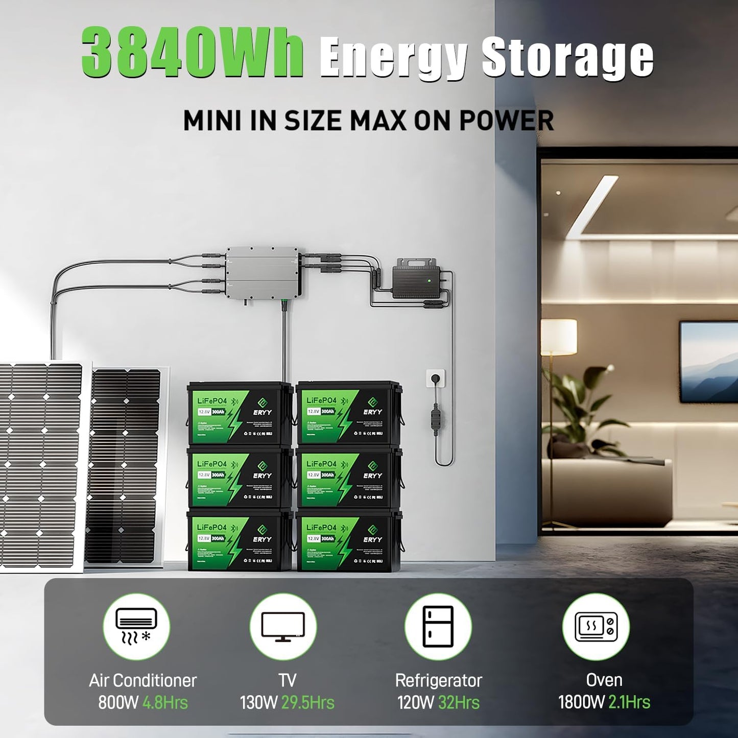 12V 300Ah LiFePO4 Battery, 12V Lithium Battery with 200A BMS, 3840Wh Energy, Deep Cycle Battery, Lithium Iron Phosphate Battery for Trolling Motor, Solar, RV, Camping, Van, Marine