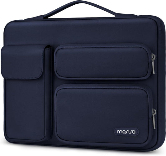 MOSISO 360 Protective Laptop Case 15 inch, Laptop Sleeve Compatible with MacBook Air 15 M4 A3241 M3 A3114 M2 A2941 2025-2023, Dell XPS 15, Side Open Bag with 2 Raised&1 Flapover Pockets, Navy Blue