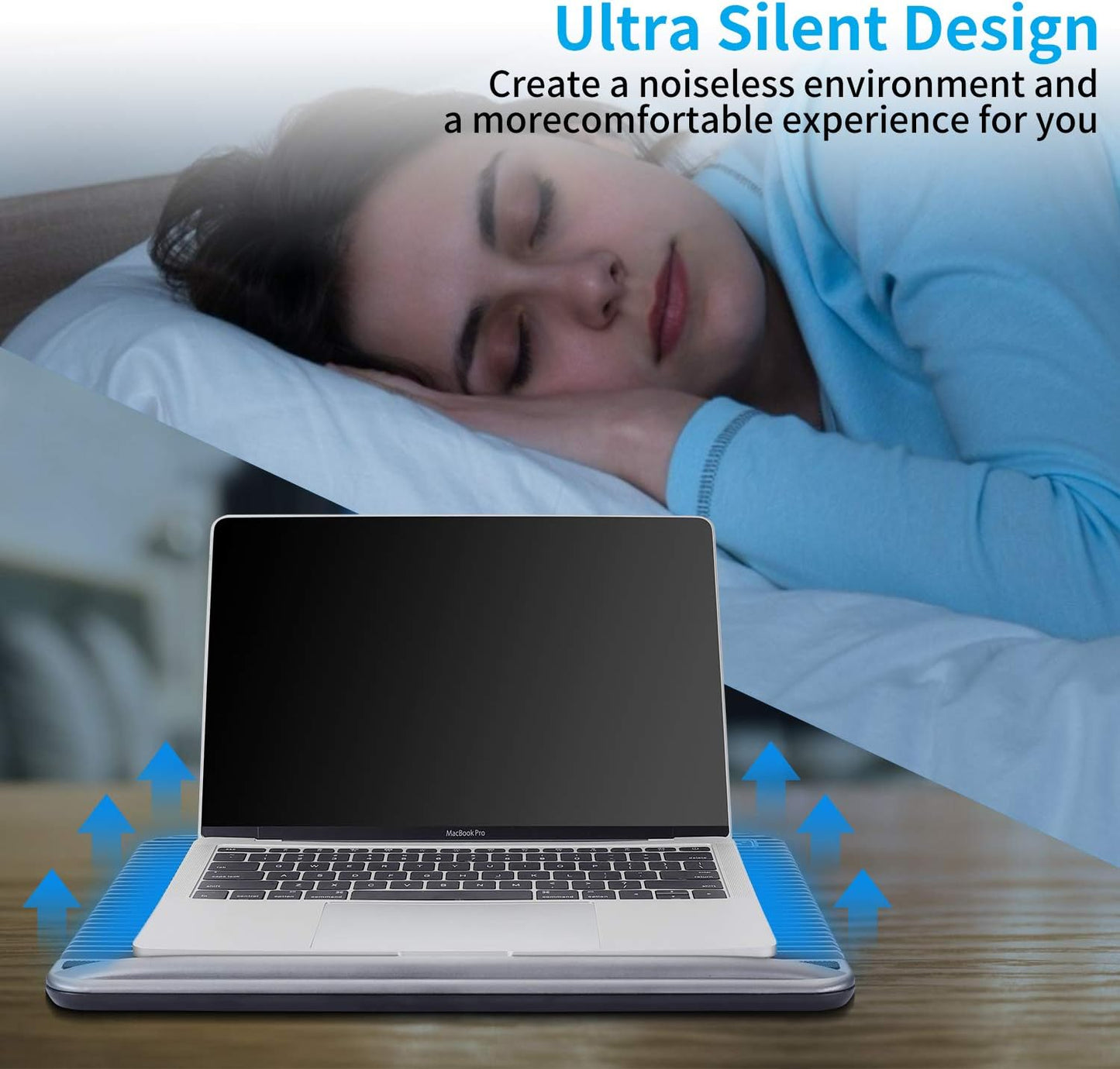 Laptop Cooling Pad, Coolertek USB Powered Laptop Cooler, 2 Blue Silent Big Fans, Height Adjustable Non-Slip Laptop Stand with Dual USB 2.0 Ports, Fits 11-17Inch Notebook - Gray (N2)