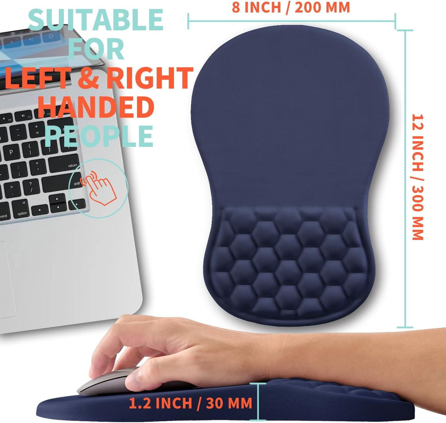 Ergonomic Mouse Pad Wrist Support with Memory Foam Massage Bulge, Carpal Tunnel Pain Relief Mousepad Wrist Rest for Mouse(12x8 inch, Dark Blue)