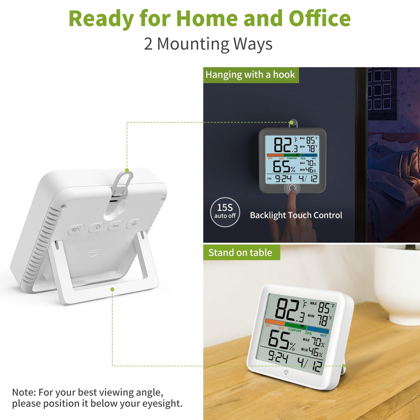 Indoor Thermometer Room Temperature Home Hygrometer Humidity Gauge, Accurate with Calibration, Backlight, Air Comfort Indicator, 24H Max Min Records, Time, Date (AAA Batteries Included)