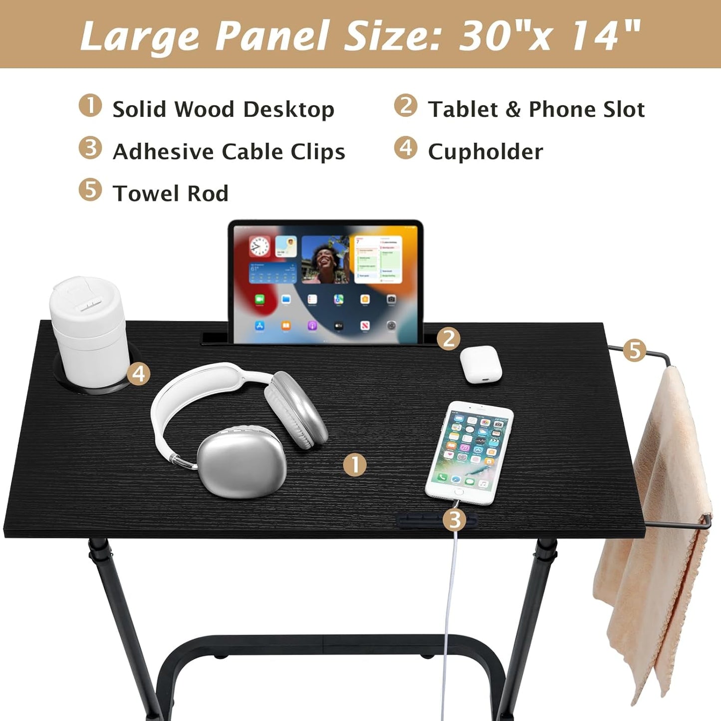 Ikkle Adjustable Bike Trainer Desk, Workstation Standing Desk for Treadmill Cycling, Cycle Trainer Stand Table for Indoor Workstation (Black)