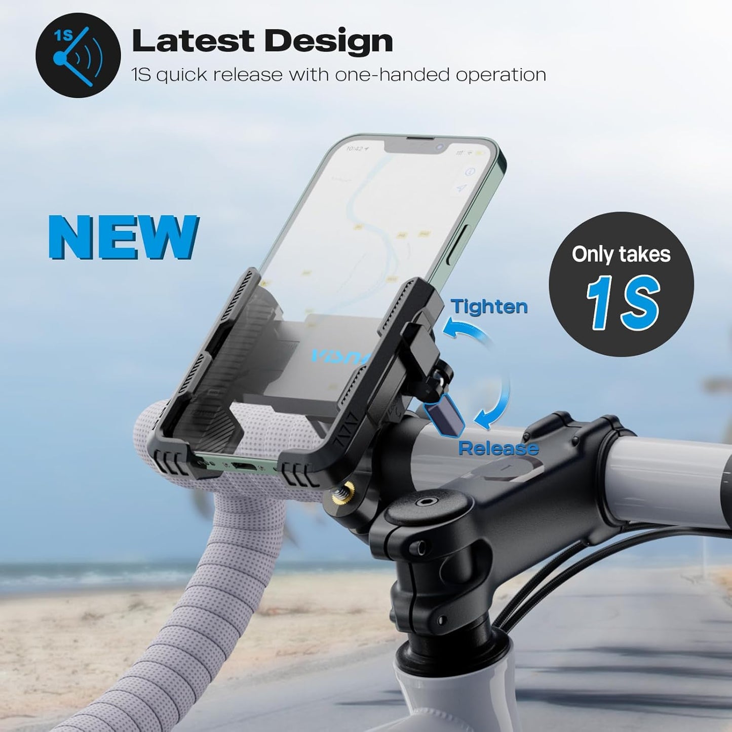 New Upgraded Bike Phone Mount Holder Two Connectors Quickly Lock and Release,360°Rotatable Bicycle Motorcycle Scooter Accessories Handlebar Phone Clip for 4.0"-7.0" Smartphone (Black)