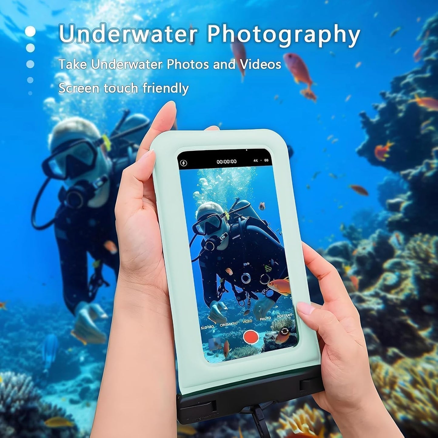 Floatable Soap Bubble Waterproof Phone Pouch/Case with Crossbody Lanyard for iPhone 16 Pro Max/15 Pro/14/13/12, IP68 Cellphone Dry Bag Beach Cruise Ship Essentials, 1 Pack-Blue-7″