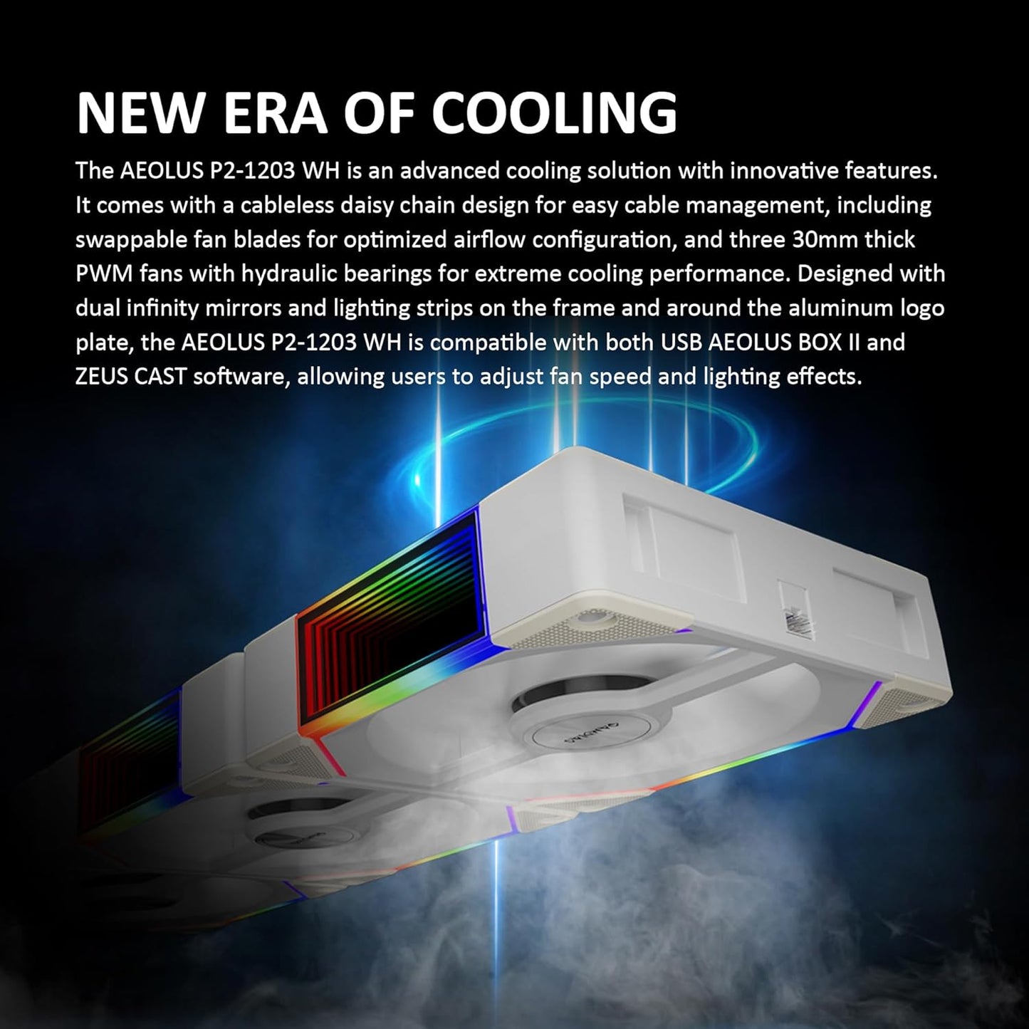 GAMDIAS AEOLUS P2-1203 120mm ARGB PWM Fan (3 Pack, no Hub), Include Reverse Fan Blade x3 & Controller, ARGB Sync, Easy Installation & Cabless Daisy-Chain Design, Silent Operation, Up to 2400RPM, White