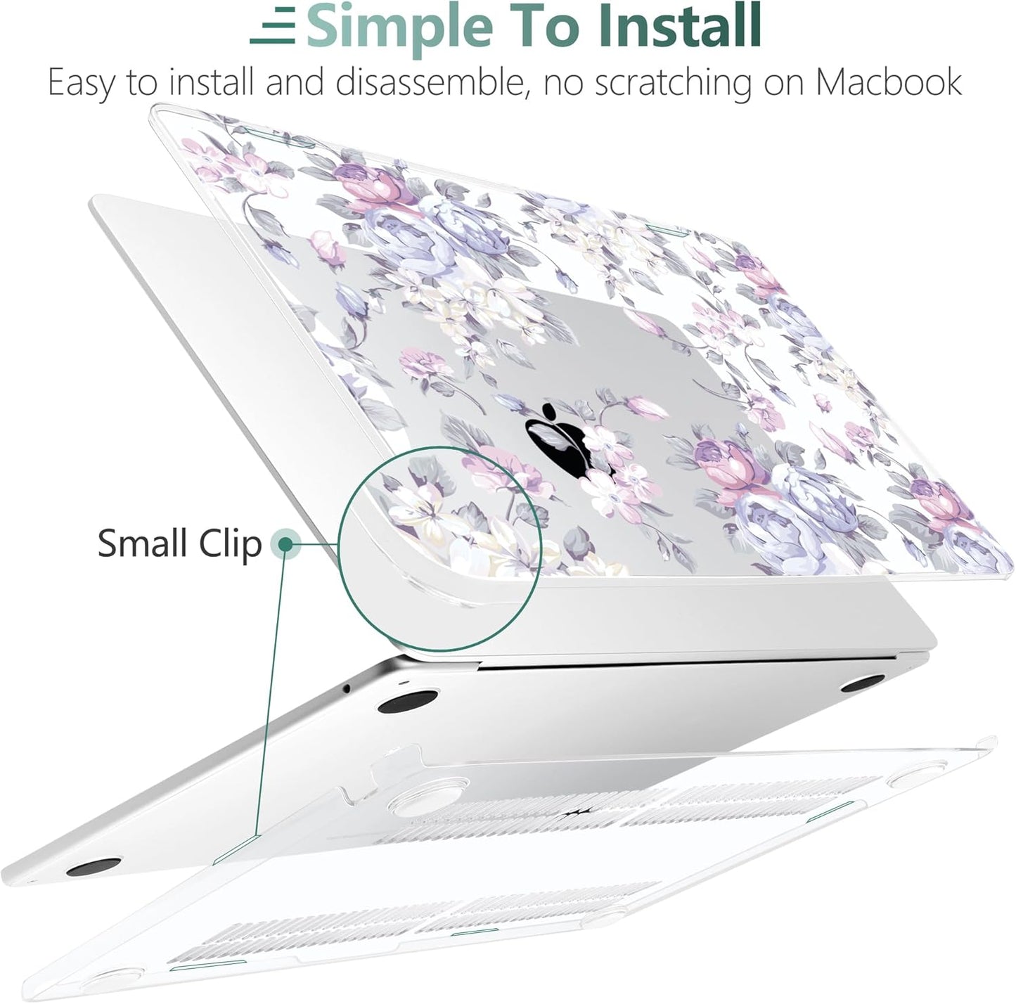 TWOLSKOO for M4 MacBook Air 13.6 inch Case 2025-2022 Release M4 A3240 M3 A3113 M2 A2681, Plastic Hard Shell & Screen Protector & Keyboard Cover & Trackpad Film, Purple Peony